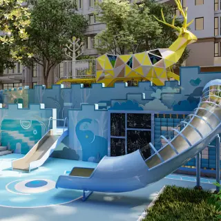 Geometric Deer Sculpture Castle Playground - Custom Outdoor Play Equipment for Dubai Residential Communities - HonPlay