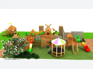 Large Wooden Adventure Playground with Trampoline and Slides - Eco-Friendly Outdoor Play Equipment — HonPlay