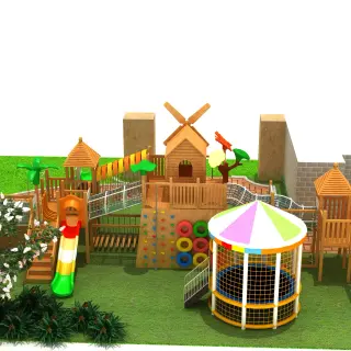 Large Wooden Adventure Playground with Trampoline and Slides - Eco-Friendly Outdoor Play Equipment for Warsaw Kindergarten - HonPlay