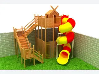 Wooden Multi-Level Adventure Tower with Spiral Slide - Premium Outdoor Playground Equipment — HonPlay