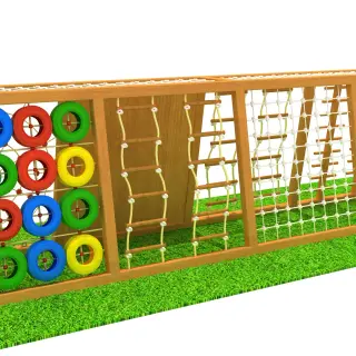 Wooden Adventure Climbing Wall with Tire Challenge - Outdoor Physical Training Equipment for Warsaw Kindergarten - HonPlay
