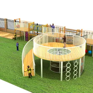 Multi-Level Wooden Adventure Playground - Outdoor Physical Training Equipment for Berlin Community Parks - HonPlay