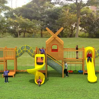 Windmill Theme Wooden Outdoor Playground - Multi-Functional Adventure Play Set for European Public Parks - HonPlay