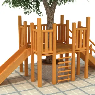 Wooden Treehouse Playground with Dual Slides - Eco-friendly Outdoor Play Equipment for Warsaw Kindergarten - HonPlay