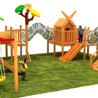 Nature-Themed Wooden Adventure Playground - Eco-Friendly Outdoor Play Equipment for Berlin Public Parks - HonPlay
