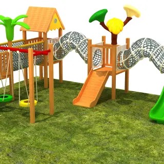 Jungle Adventure Wooden Playground Structure - Premium Outdoor Play Equipment for Warsaw Kindergarten Projects - HonPlay
