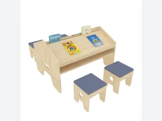 Wooden Children's Reading Table and Stool Set - Ergonomic Library Furniture — HonPlay