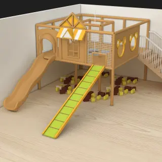 Indoor Wooden Play Loft with Slide - Eco-friendly Soft Play Equipment for Warsaw Kindergarten - HonPlay