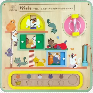Wooden Cat-Themed Activity Wall Board - Educational Sensory Play Equipment for Singapore Preschools - HonPlay