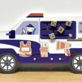 Police Car Wall Activity Board - Interactive Sensory Play Panel for London Daycare Centers - HonPlay