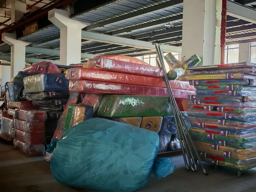 Packed playground equipment parts in HonPlay factory
