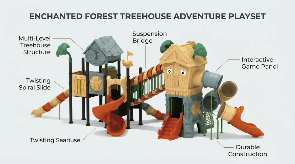 Enchanted Forest Treehouse Playset labeled overview with named parts