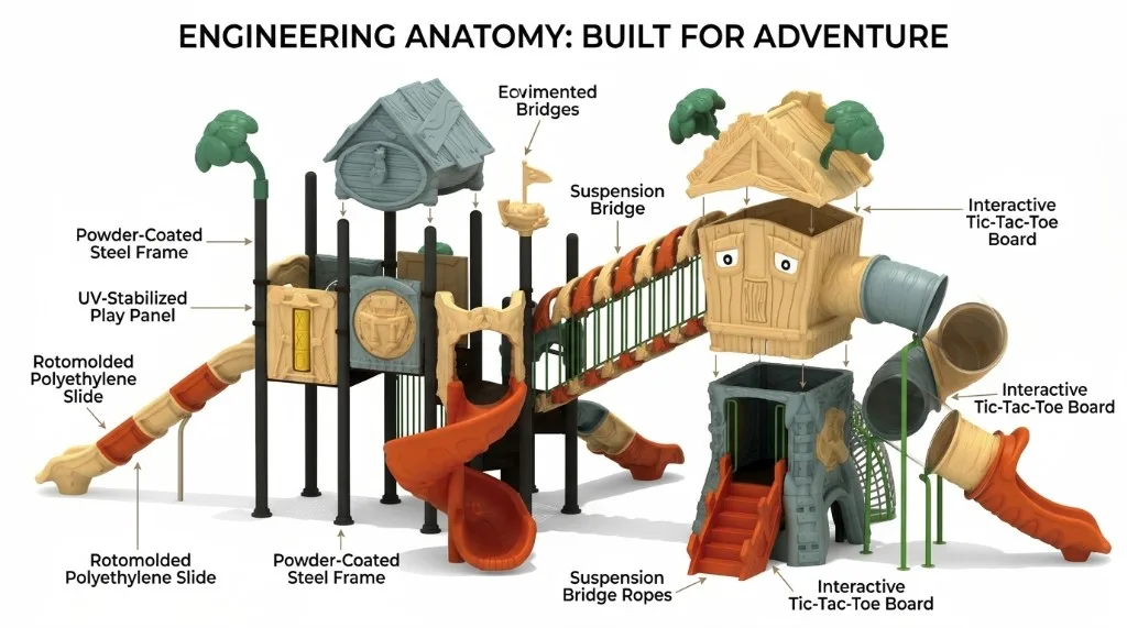 Engineering anatomy with labeled material callouts