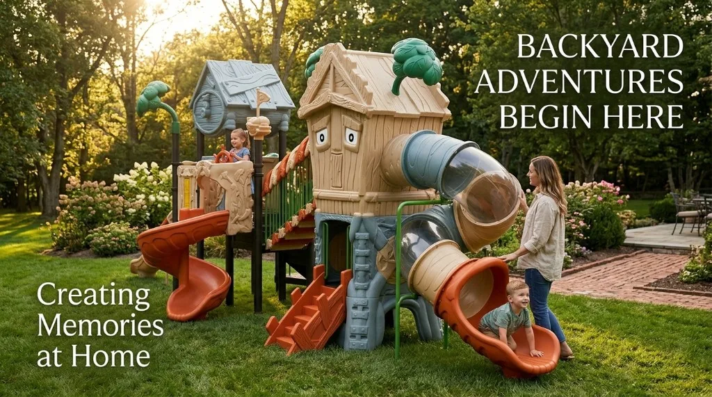 Enchanted Forest playset in a private backyard