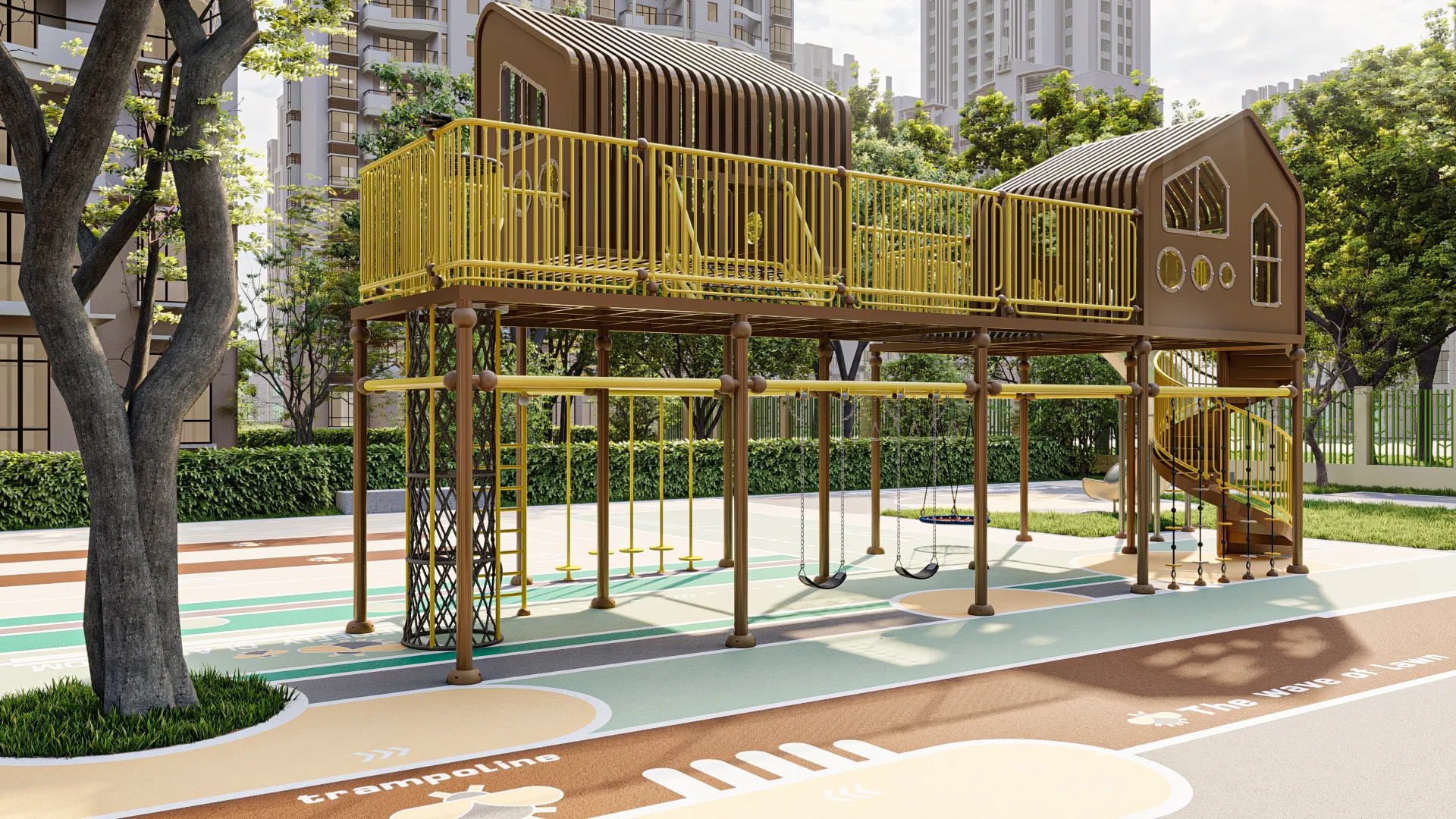 Elevated Treehouse Adventure Playground - Multi-Functional Outdoor Play Equipment for Singapore Residential Complexes