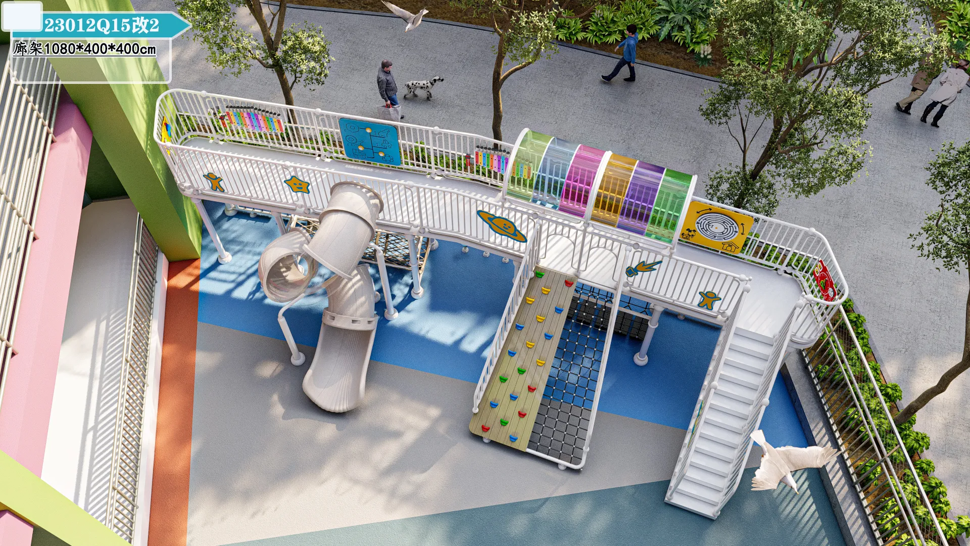 multi level urban playground structure outdoor, Corrosion-resistant, Durable Steel, Low Maintenance by HonPlay - material and finish details