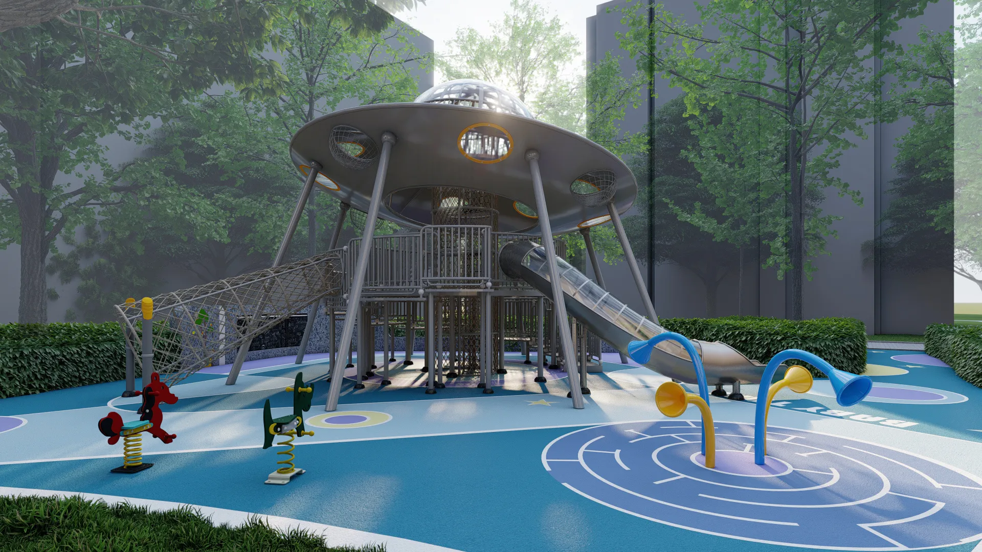 ufo space station playground futuristic outdoor, Corrosion-resistant, Durable Steel, Low Maintenance by HonPlay - safety certification and compliance