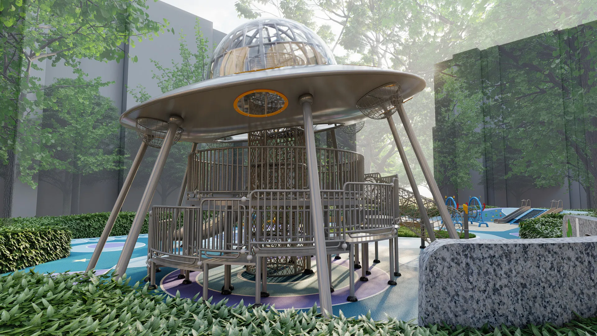 ufo space station playground futuristic outdoor, Corrosion-resistant, Durable Steel, Low Maintenance by HonPlay - full product view