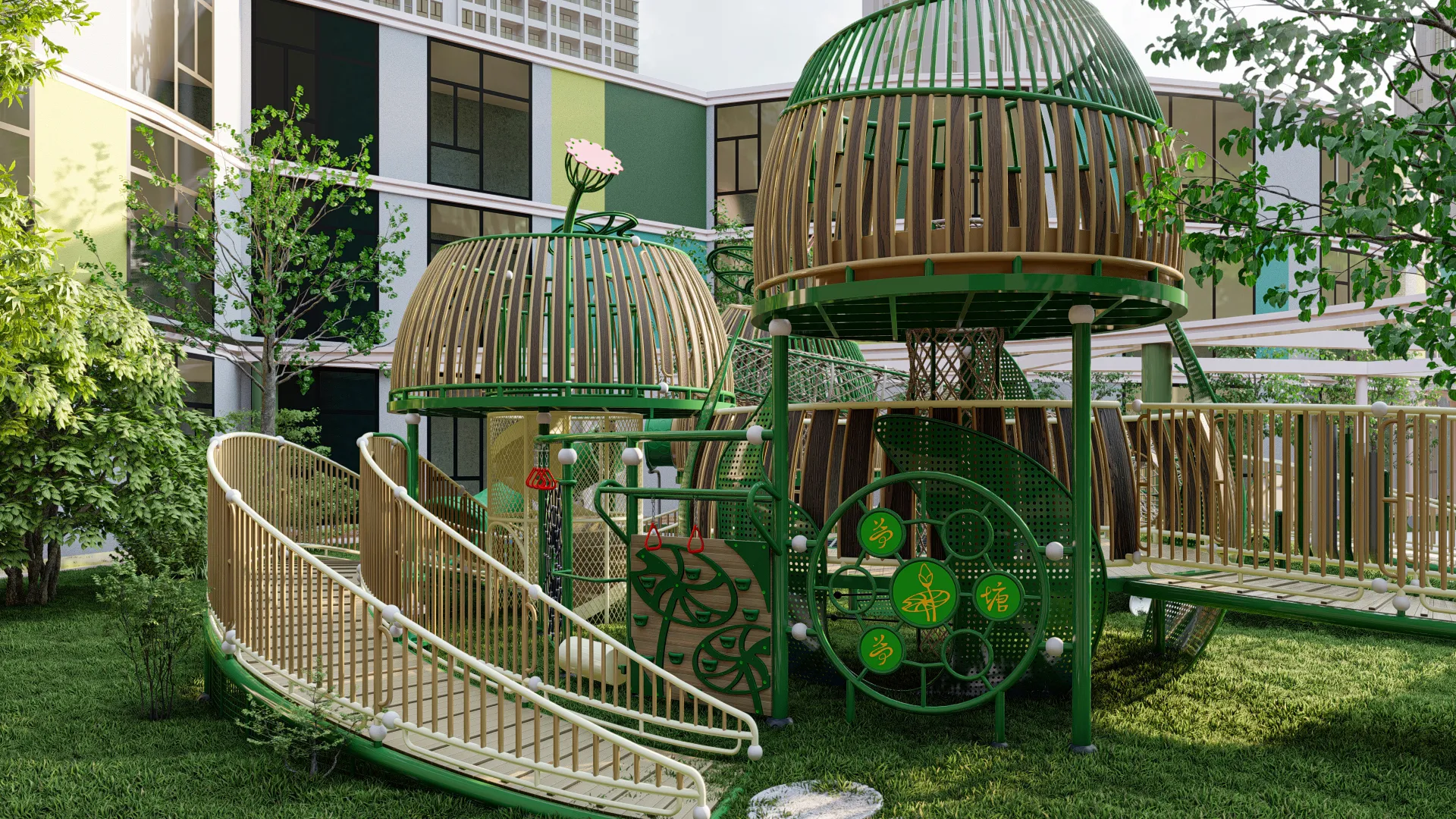 nature inspired forest adventure playground eco, Corrosion-resistant, Durable Steel, Low Maintenance by HonPlay - material and finish details