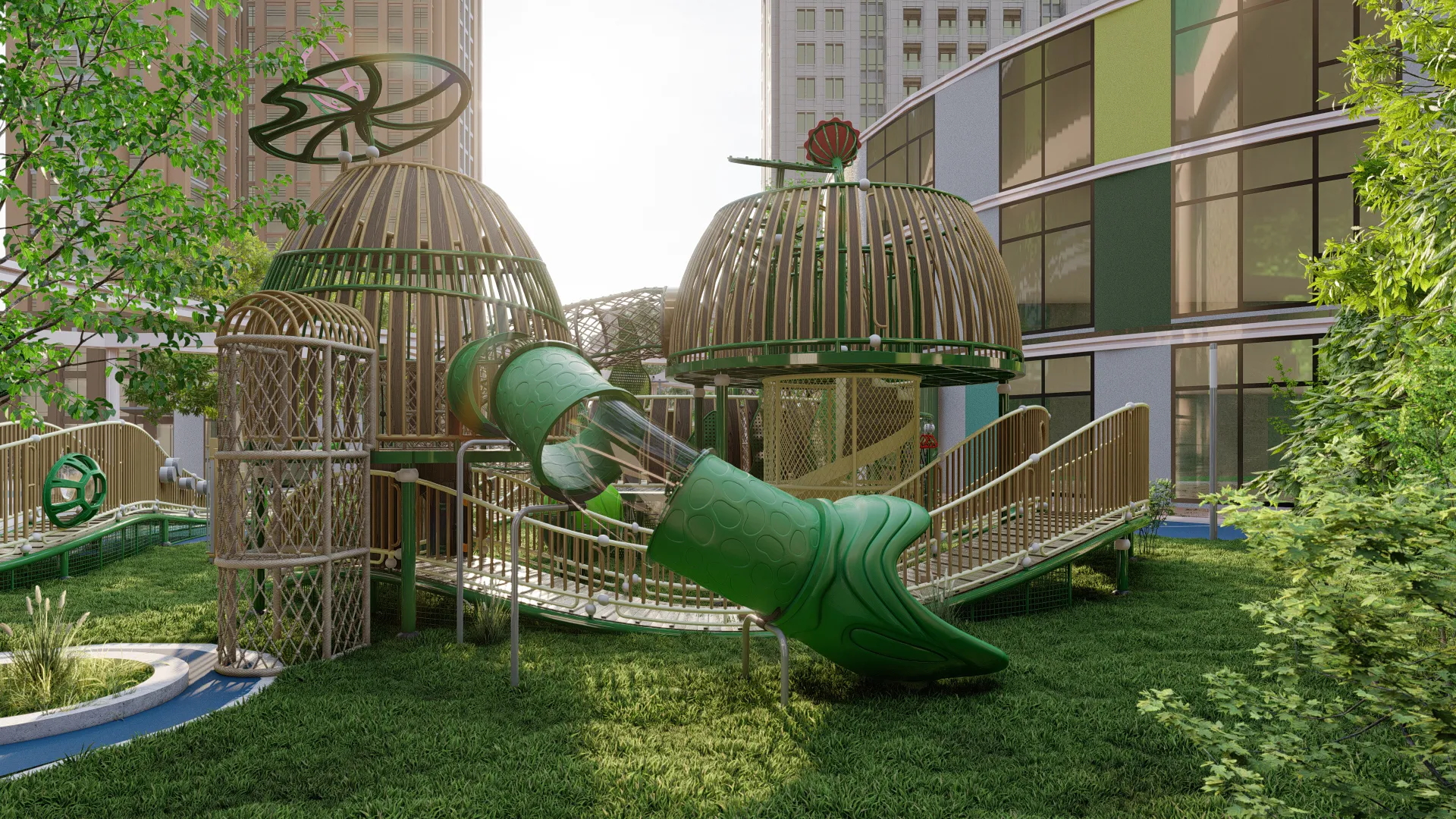 nature inspired forest adventure playground eco, Corrosion-resistant, Durable Steel, Low Maintenance by HonPlay - safety certification and compliance