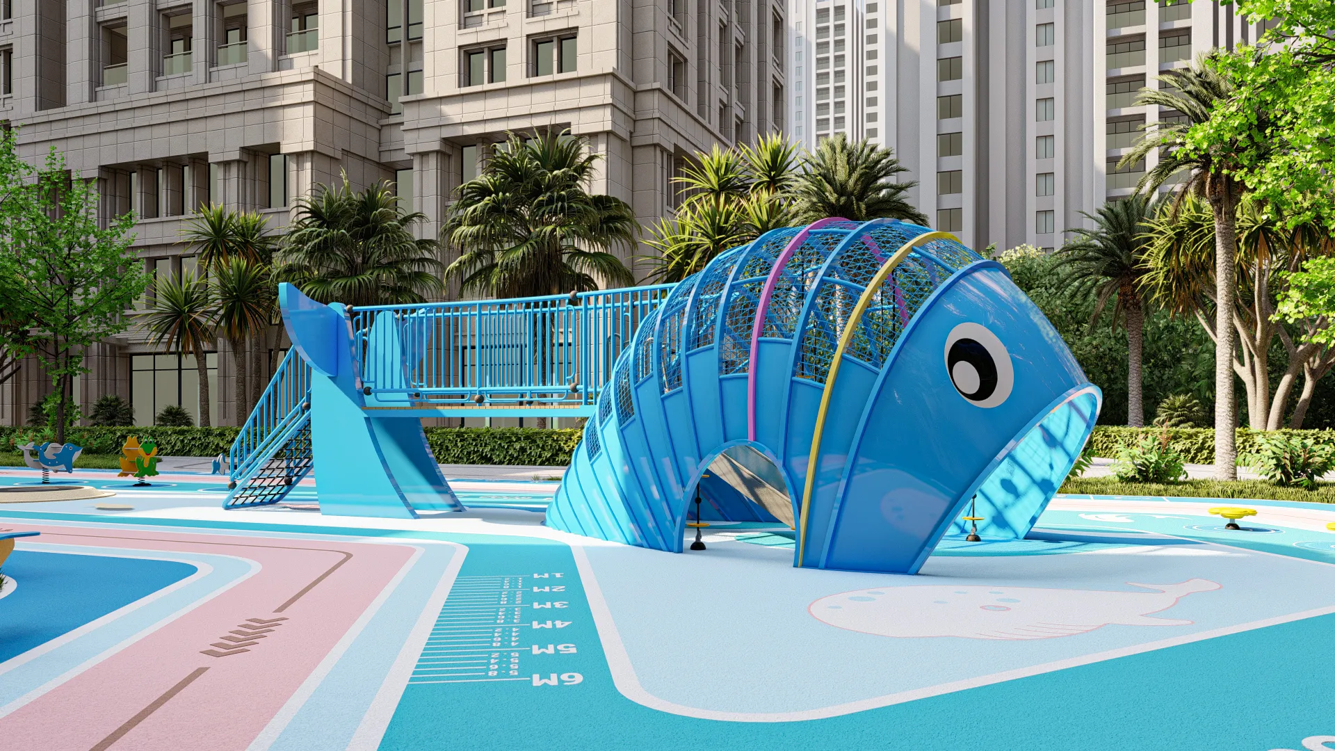 Blue Whale Theme Outdoor Playground - Custom Non-Powered Play Equipment for Dubai Residential Communities - Playground equipment by HonPlay
