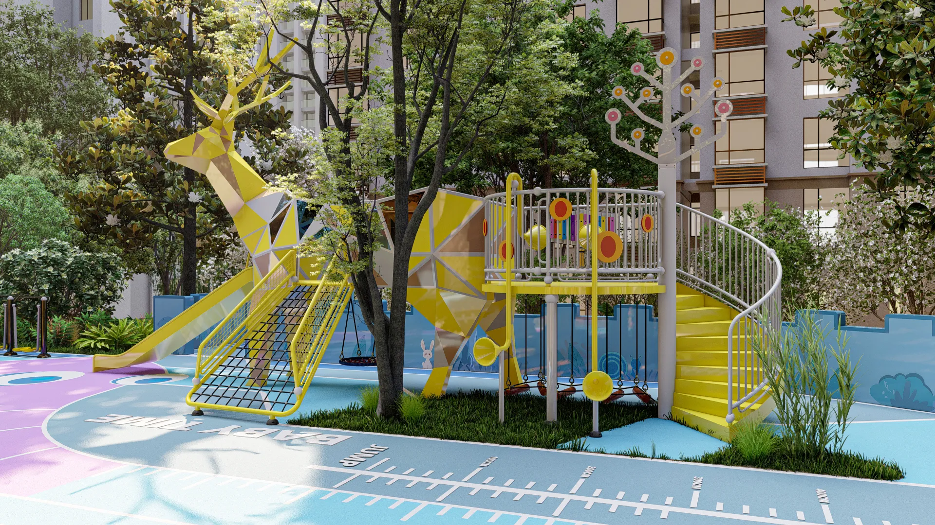 geometric deer sculpture castle playground custom, Corrosion-resistant, Durable Steel, Low Maintenance by HonPlay - material and finish details