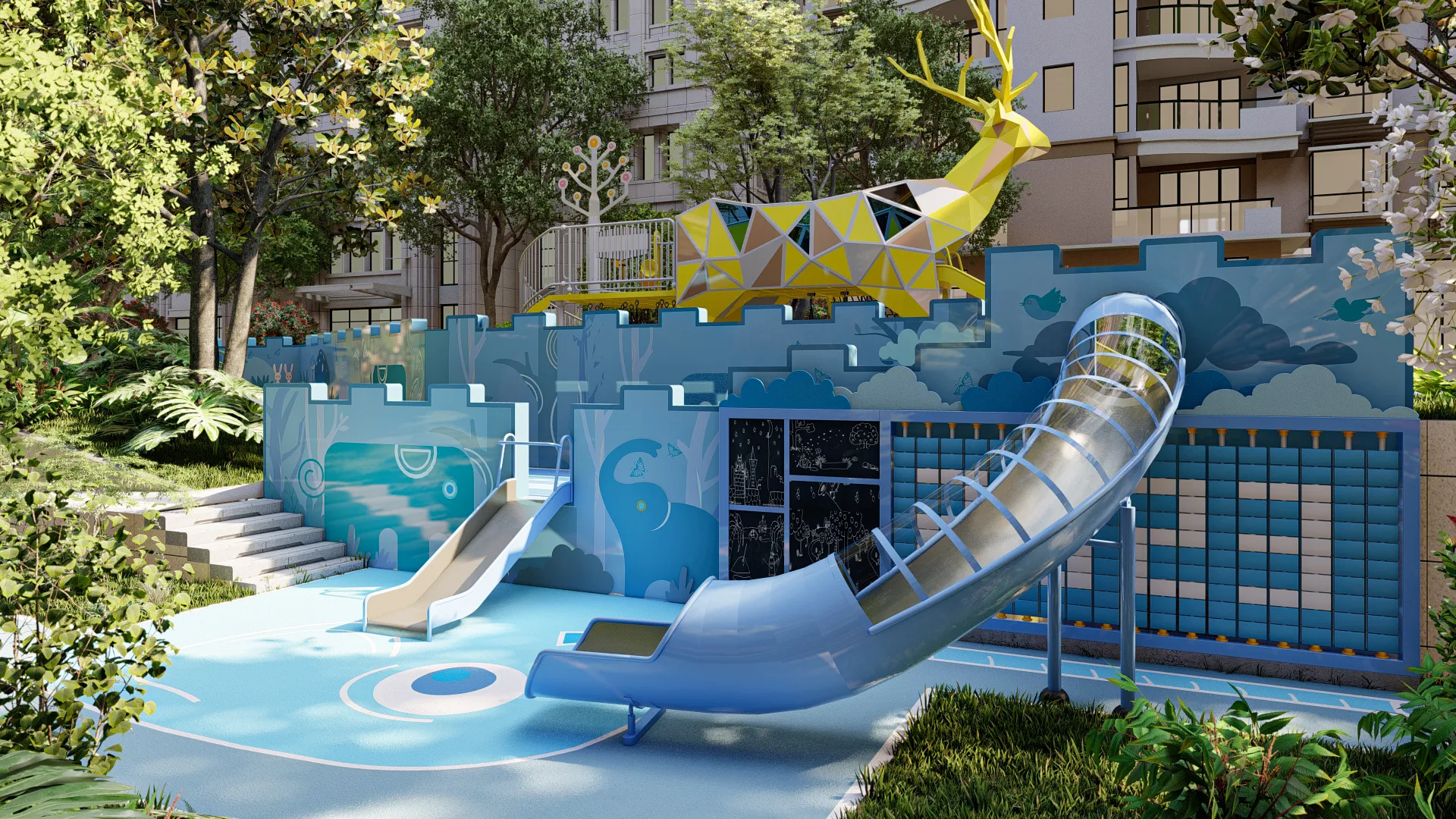 geometric deer sculpture castle playground custom, Corrosion-resistant, Durable Steel, Low Maintenance by HonPlay - full product view