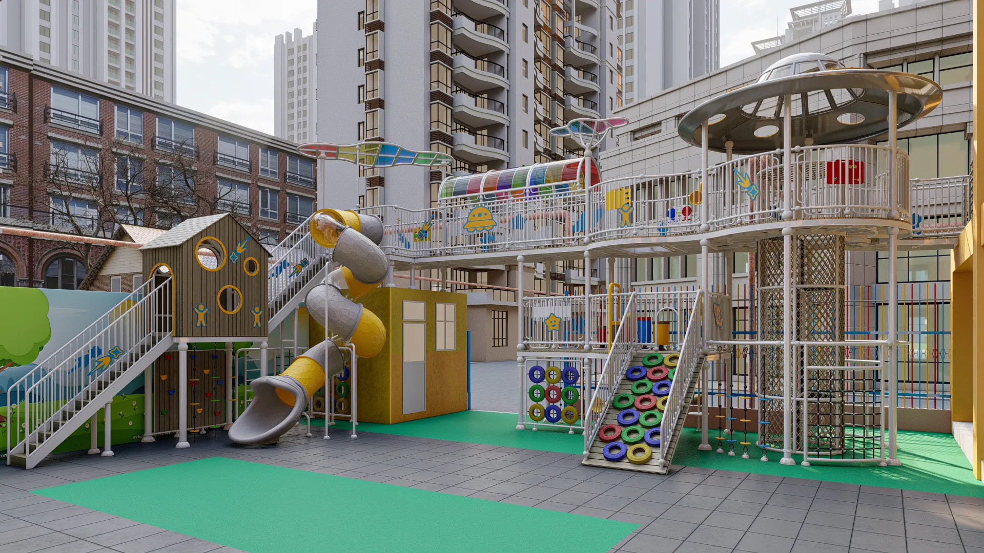 galactic explorer multi level playground space, Corrosion-resistant, Durable Steel, Low Maintenance by HonPlay - full product view
