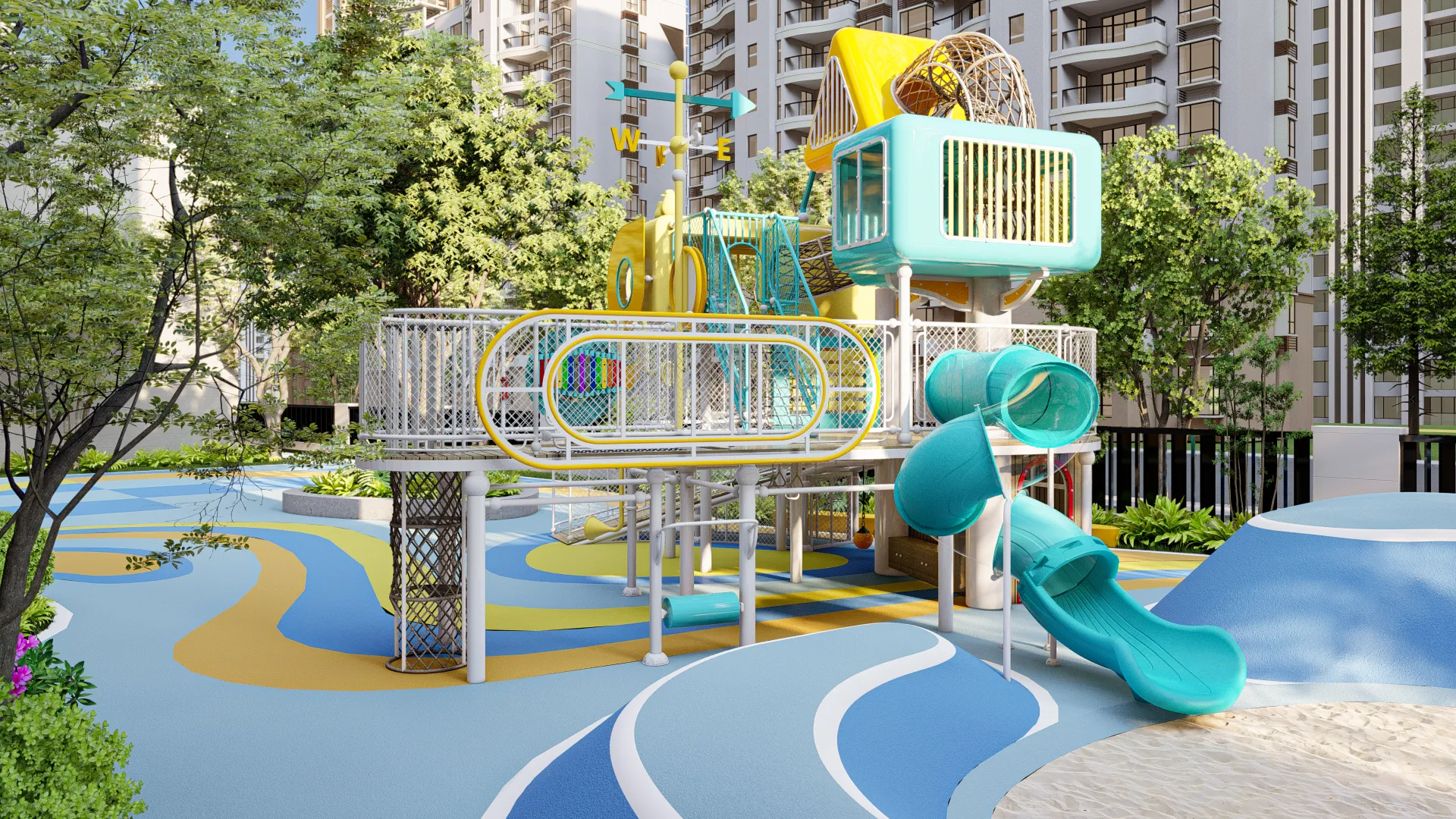 nautical theme multi level outdoor playground premium, Corrosion-resistant, Durable Steel, Low Maintenance by HonPlay - full product view