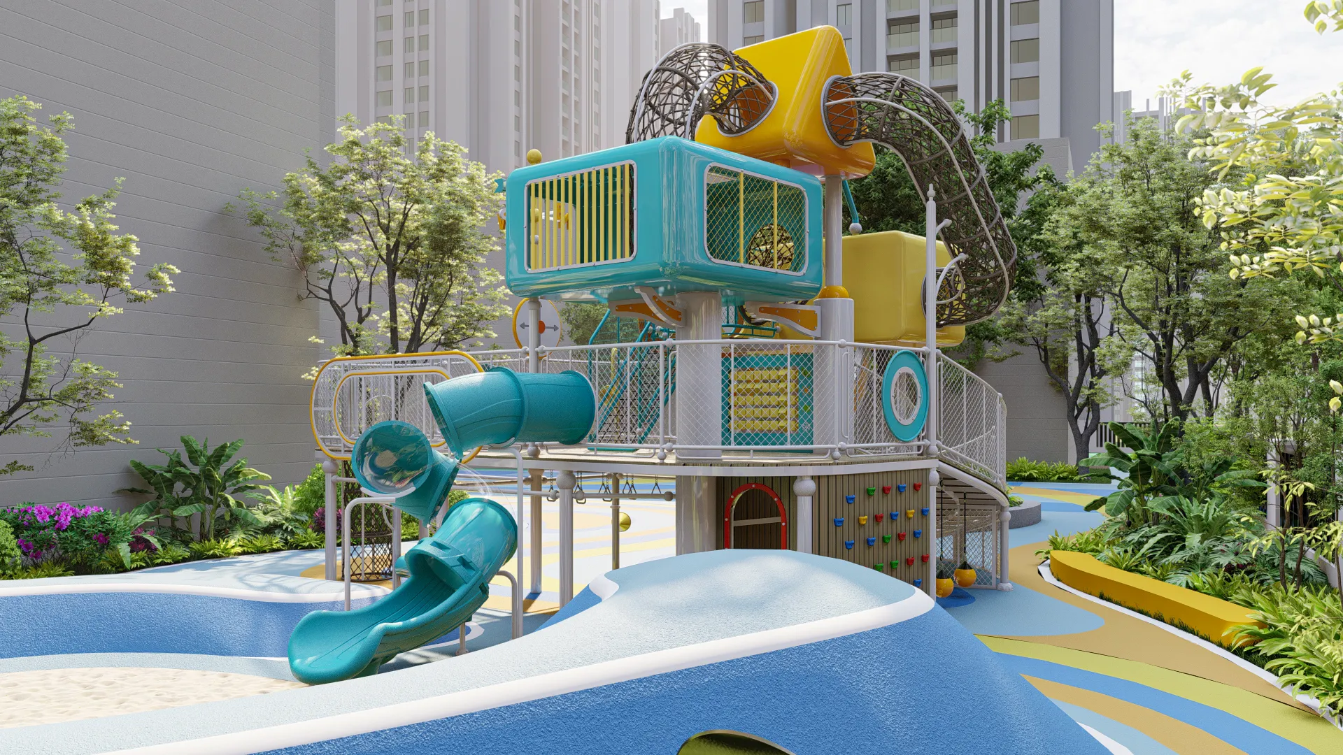 nautical theme multi level outdoor playground premium, Corrosion-resistant, Durable Steel, Low Maintenance by HonPlay - material and finish details