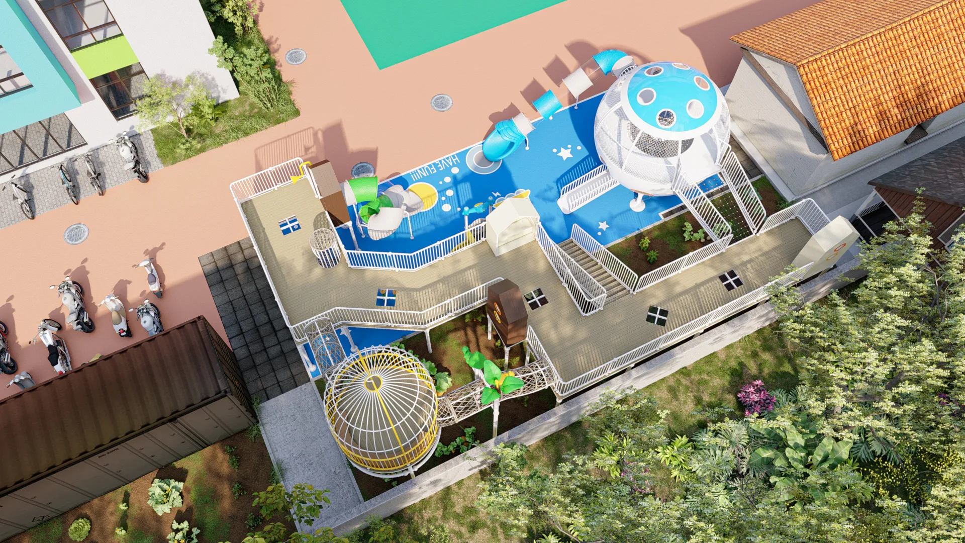 multi level adventure playground integrated outdoor, Corrosion-resistant, Durable Steel, Low Maintenance by HonPlay - additional product views