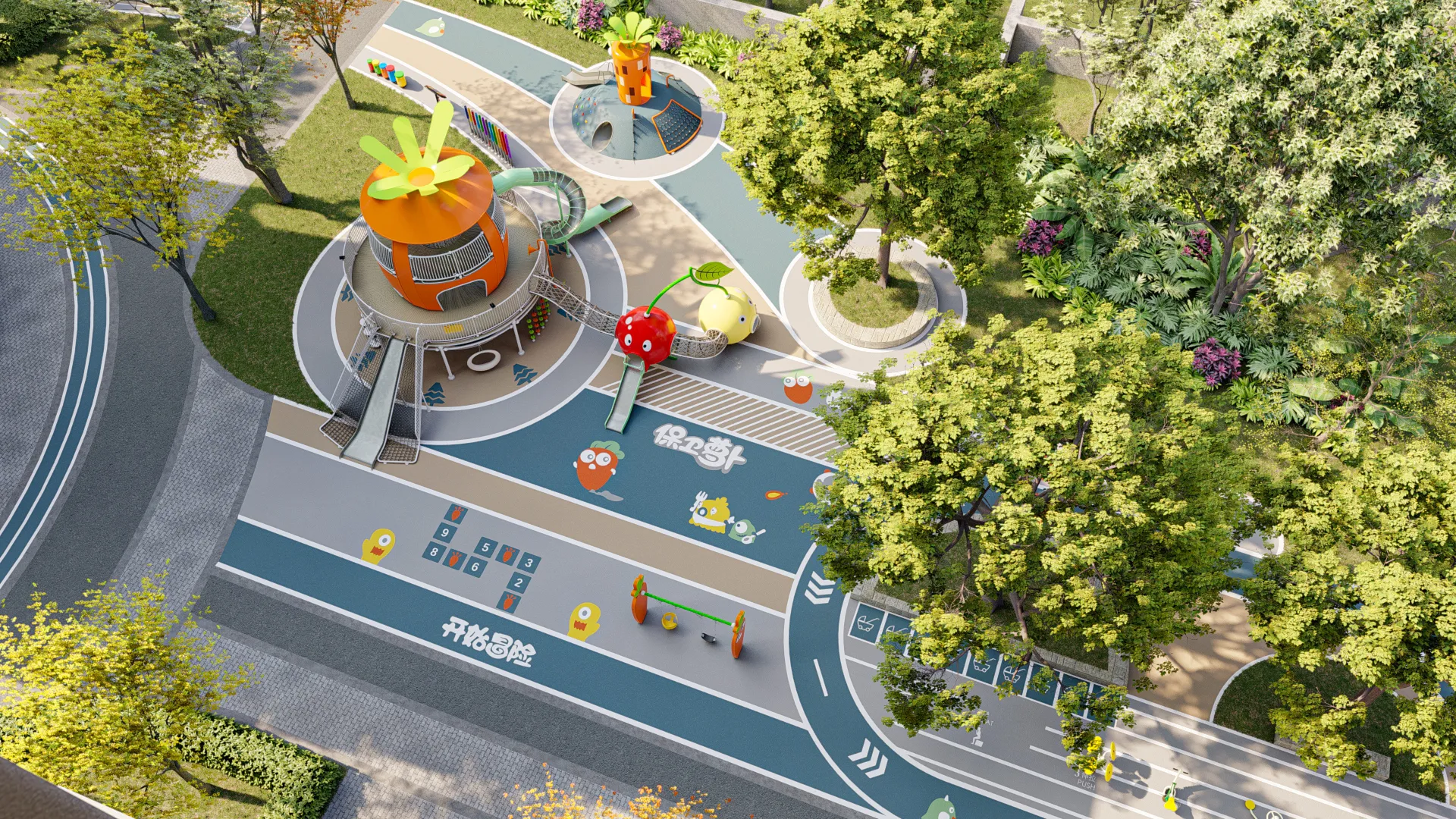 fruit vegetable theme outdoor playground custom non, Corrosion-resistant, Durable Steel, Low Maintenance by HonPlay - installation and use case