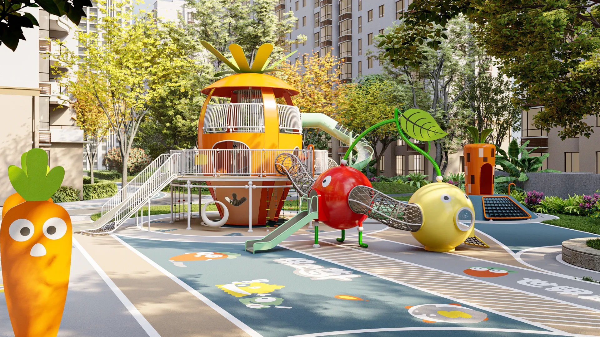 fruit vegetable theme outdoor playground custom non, Corrosion-resistant, Durable Steel, Low Maintenance by HonPlay - material and finish details