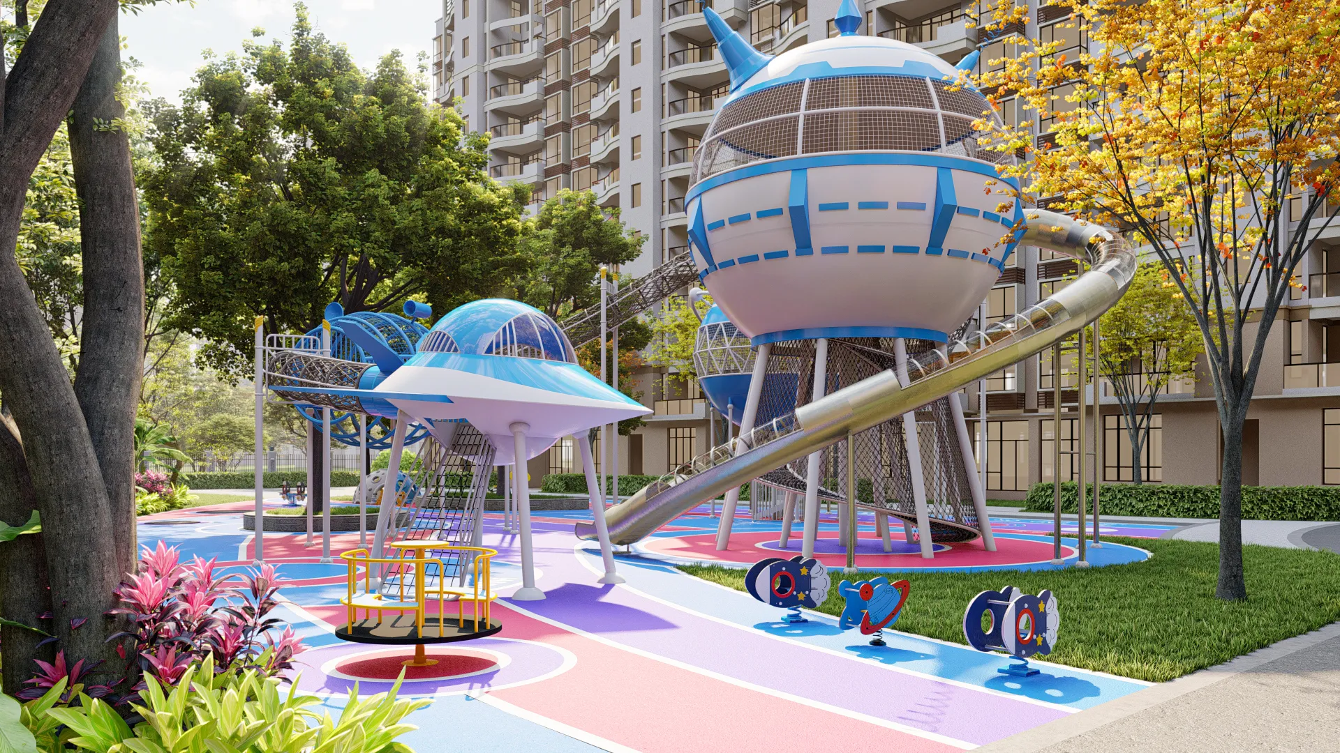 space exploration theme outdoor playground futuristic non, Corrosion-resistant, Durable Steel, Low Maintenance by HonPlay - installation and use case