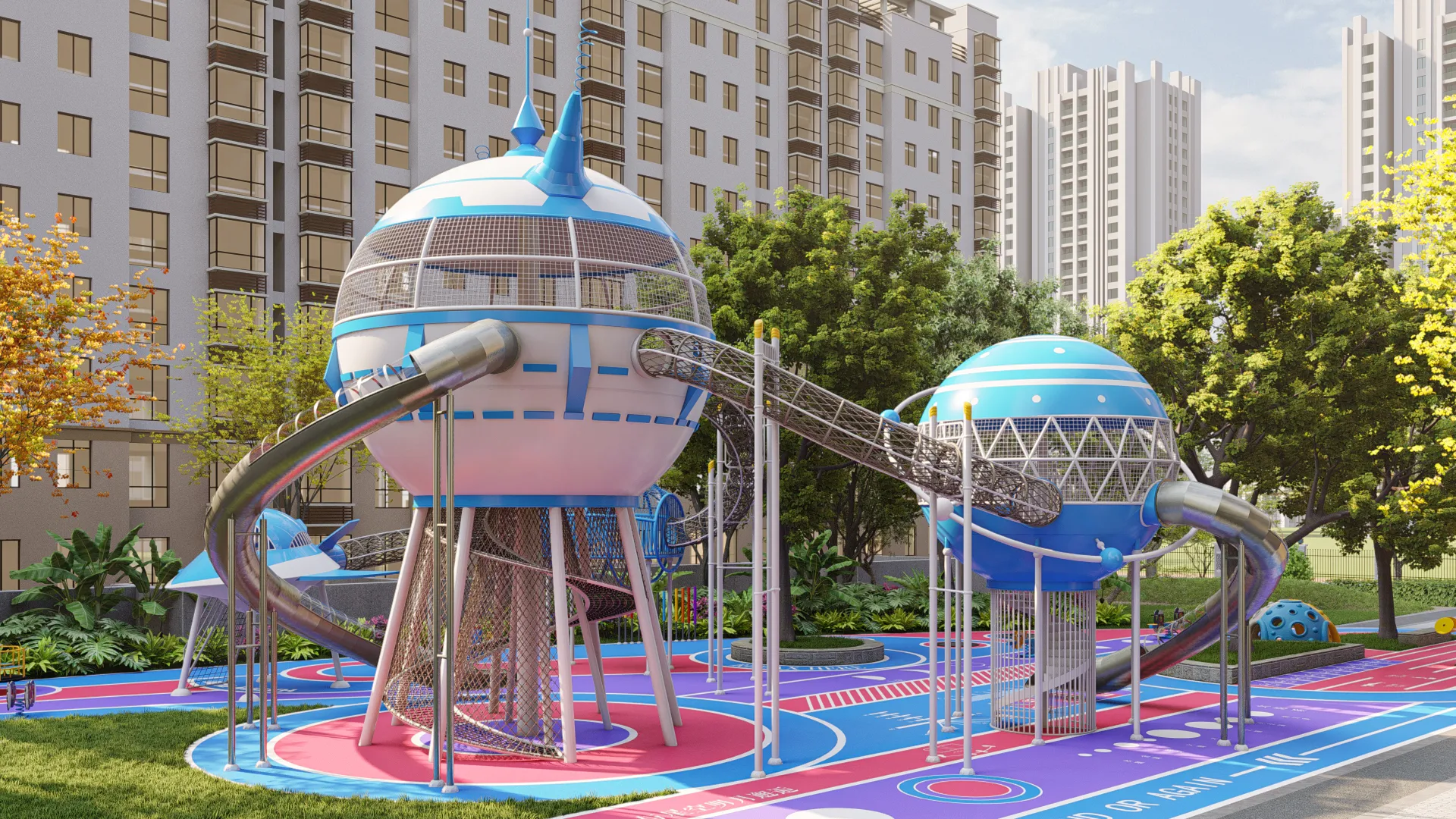space exploration theme outdoor playground futuristic non, Corrosion-resistant, Durable Steel, Low Maintenance by HonPlay - safety certification and compliance