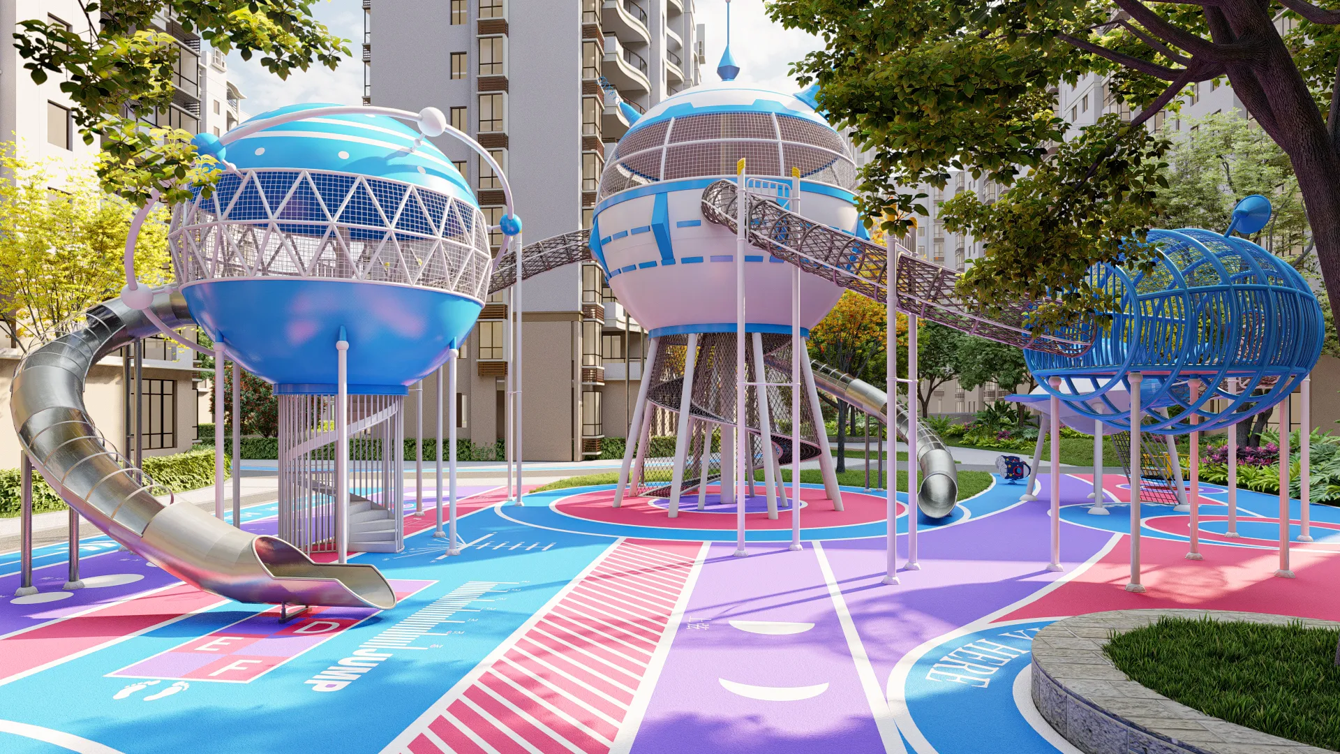 space exploration theme outdoor playground futuristic non, Corrosion-resistant, Durable Steel, Low Maintenance by HonPlay - material and finish details