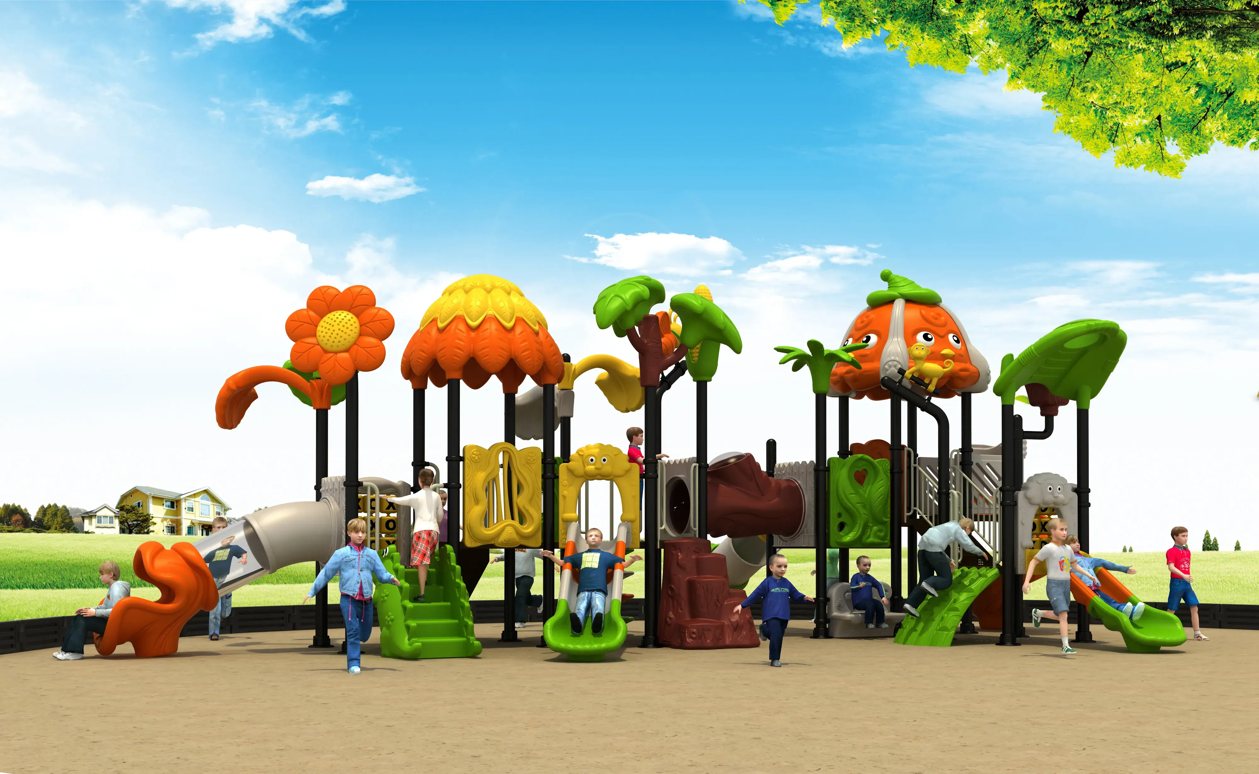 forest adventure nature themed playground commercial, Rotomolded, Smooth Finish, Safe Plastic by HonPlay - installation and use case