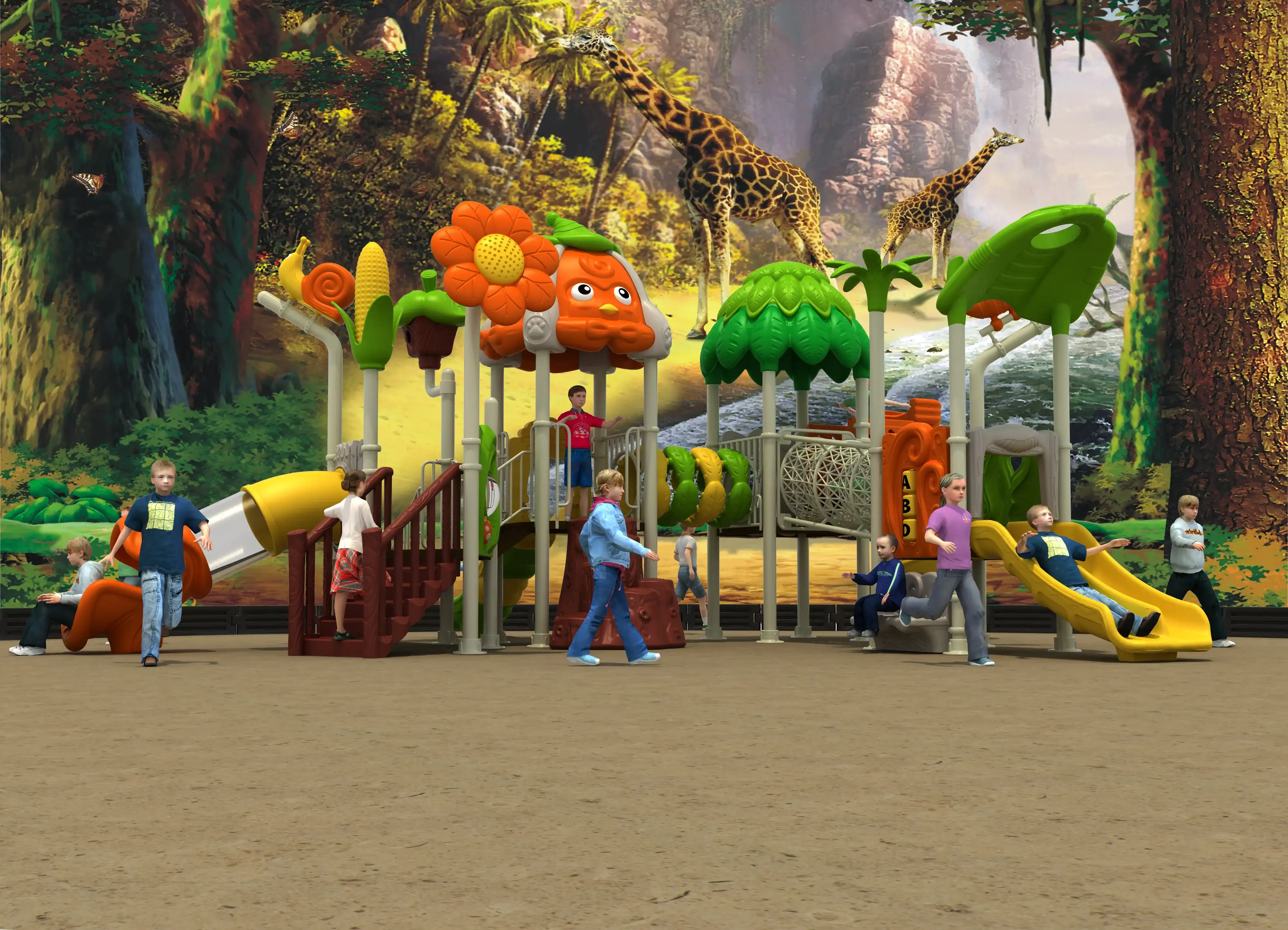 nature themed forest adventure playground commercial, Rotomolded, Smooth Finish, Safe Plastic by HonPlay - installation and use case