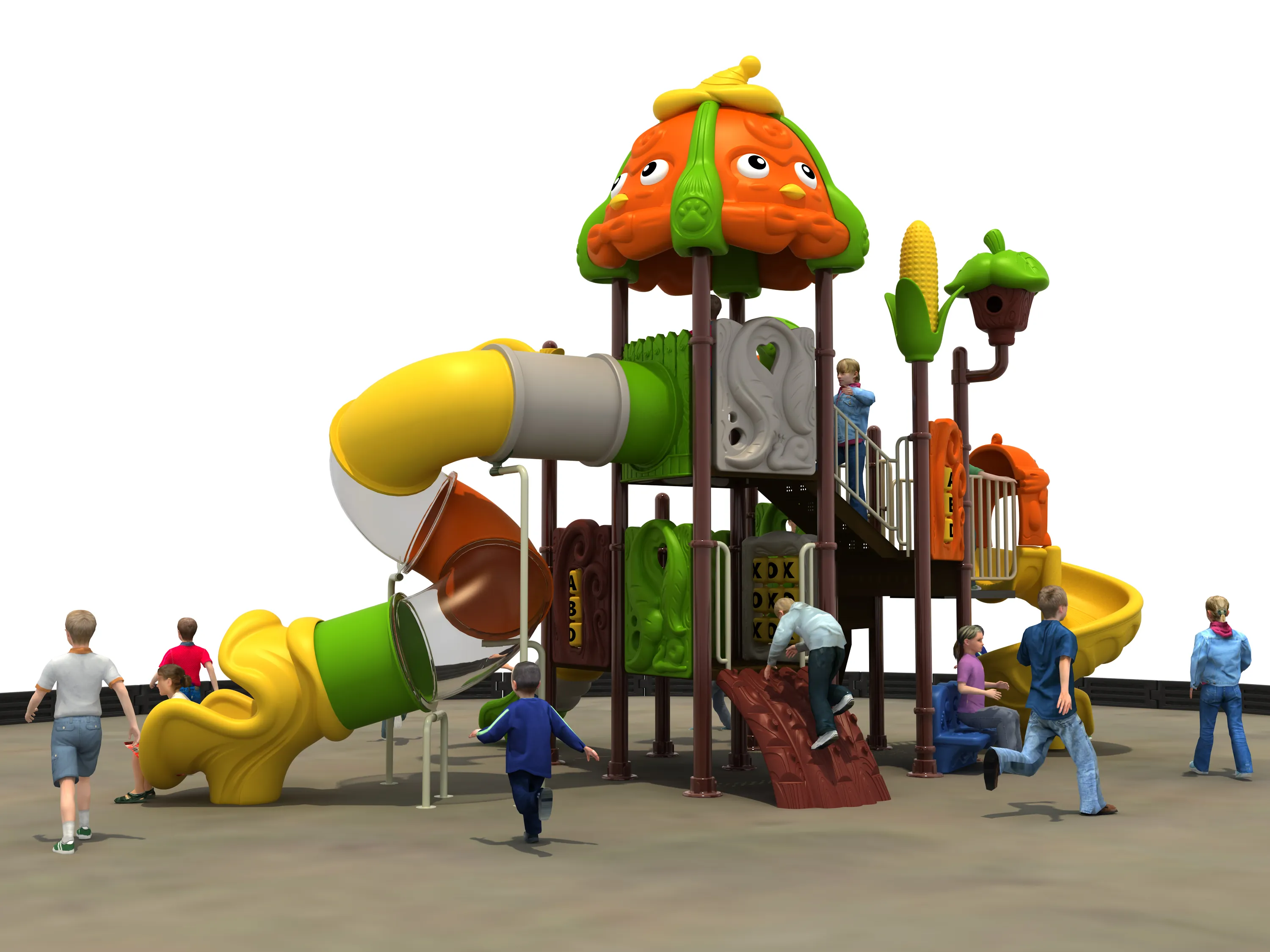 whimsical pumpkin theme outdoor playground durable multi, Rotomolded, Smooth Finish, Safe Plastic by HonPlay - full product view