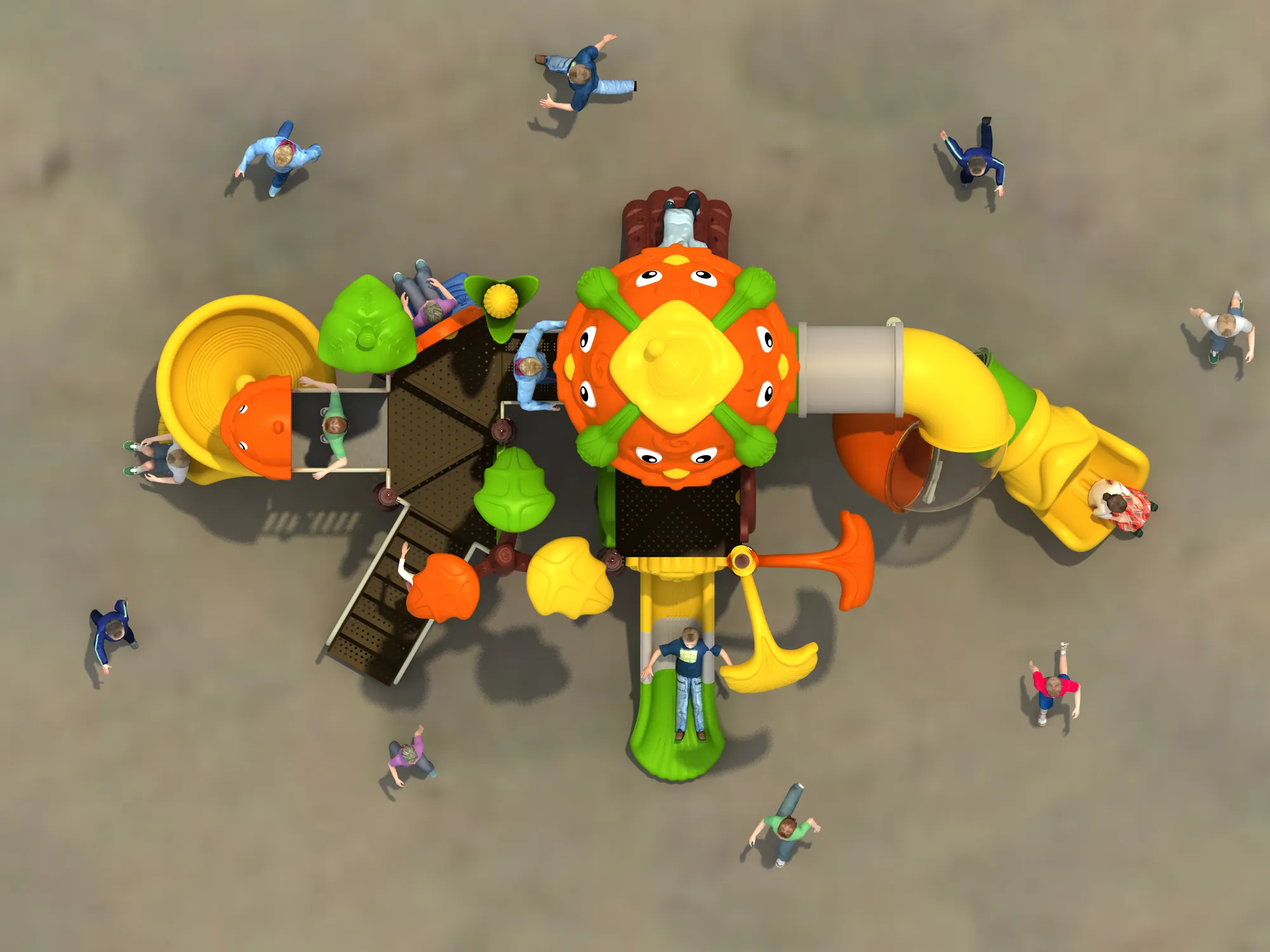 whimsical pumpkin theme outdoor playground durable multi, Rotomolded, Smooth Finish, Safe Plastic by HonPlay - material and finish details