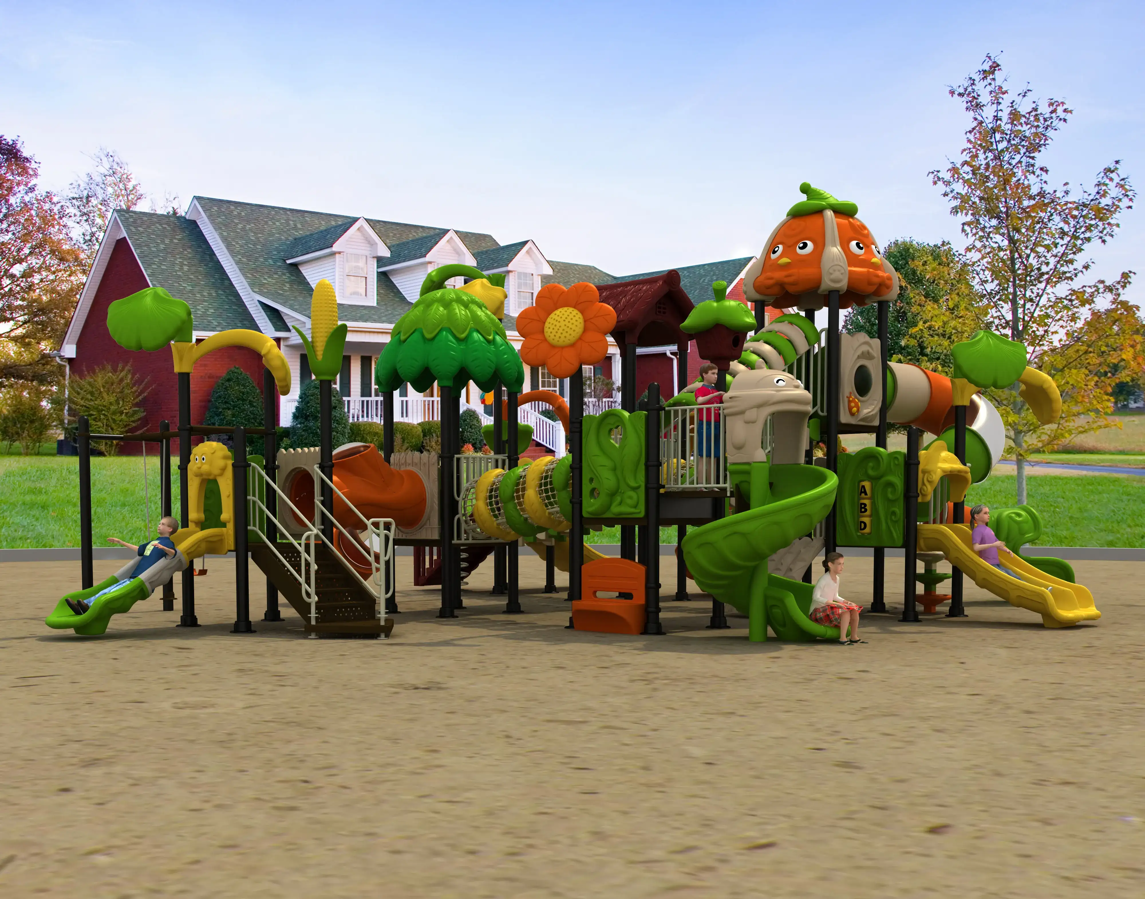 nature themed garden adventure playground commercial, Rotomolded, Smooth Finish, Safe Plastic by HonPlay - installation and use case