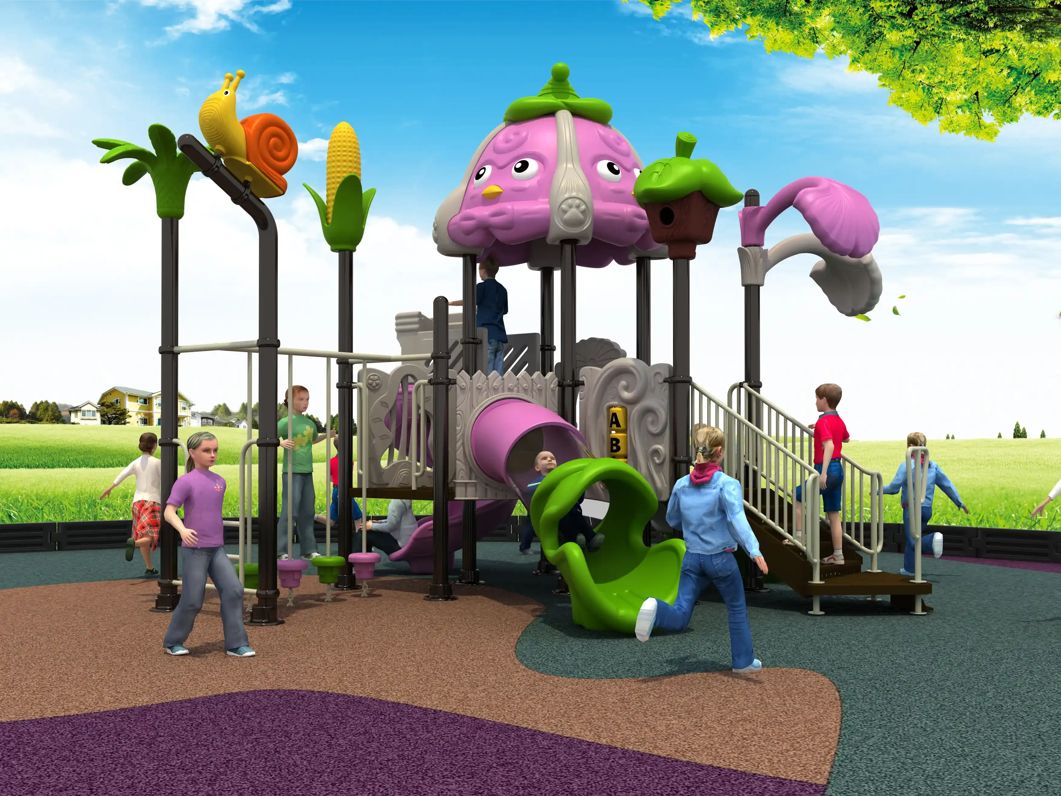 nature themed garden adventure playground outdoor, Rotomolded, Smooth Finish, Safe Plastic by HonPlay - installation and use case