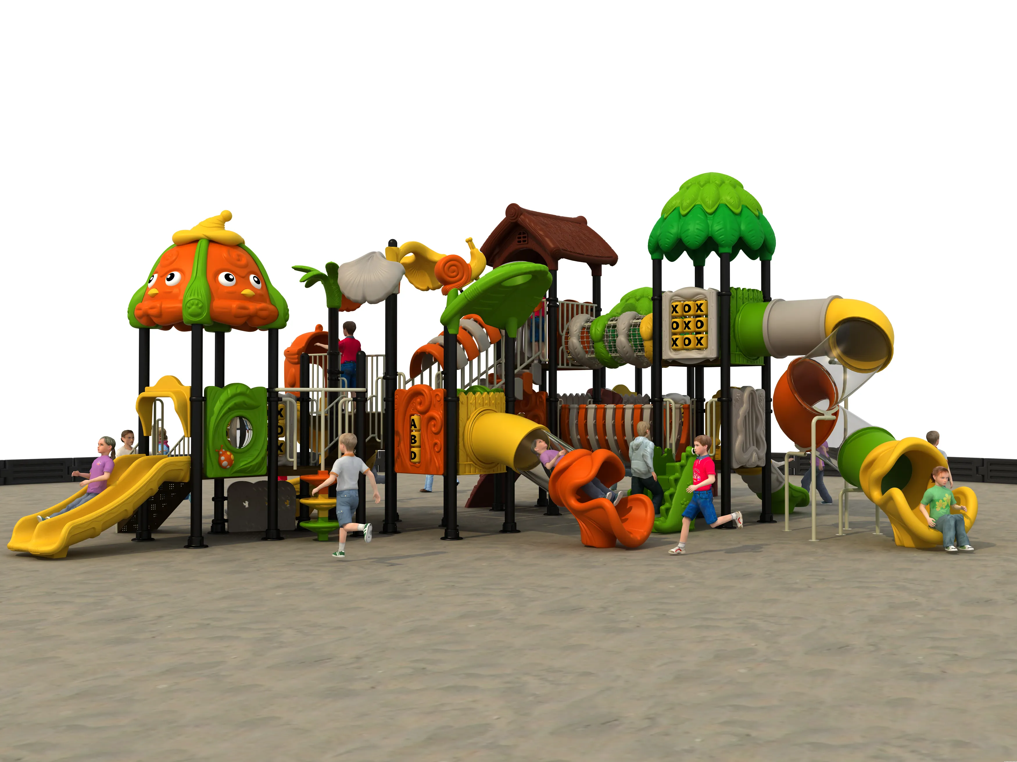 nature themed multi slide outdoor playground commercial, Rotomolded, Smooth Finish, Safe Plastic by HonPlay - safety certification and compliance