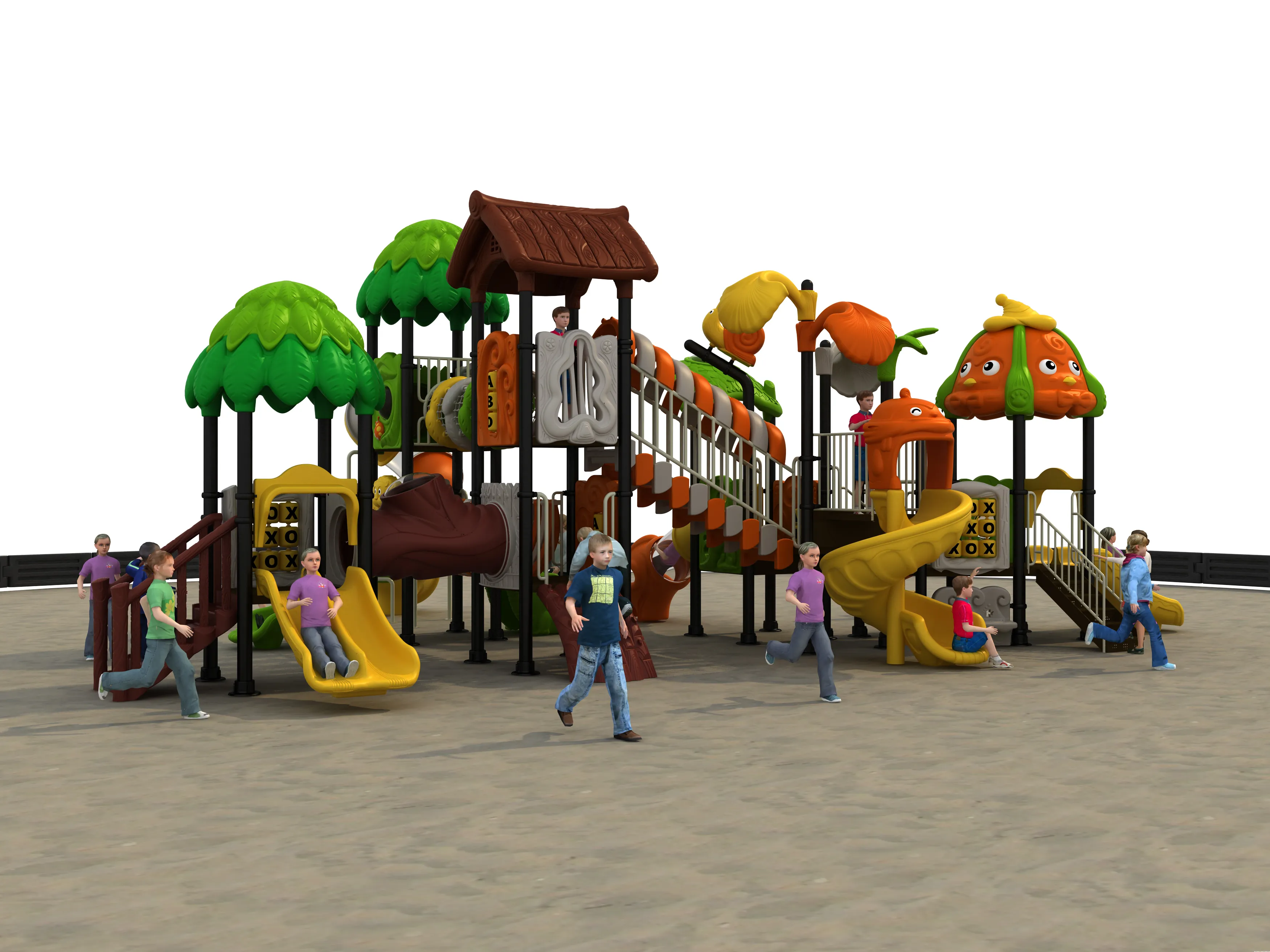 nature themed multi slide outdoor playground commercial, Rotomolded, Smooth Finish, Safe Plastic by HonPlay - full product view