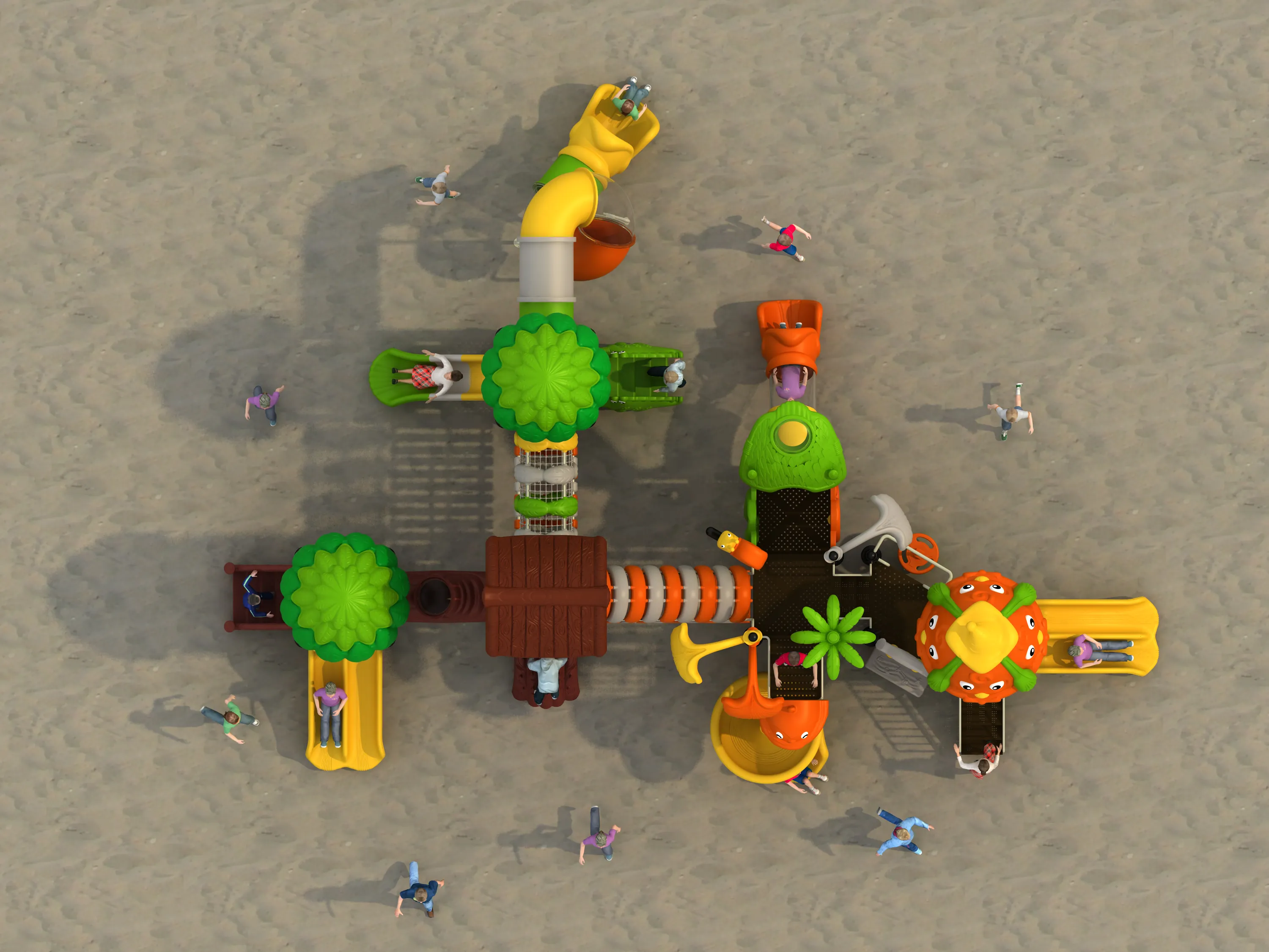 nature themed multi slide outdoor playground commercial, Rotomolded, Smooth Finish, Safe Plastic by HonPlay - material and finish details