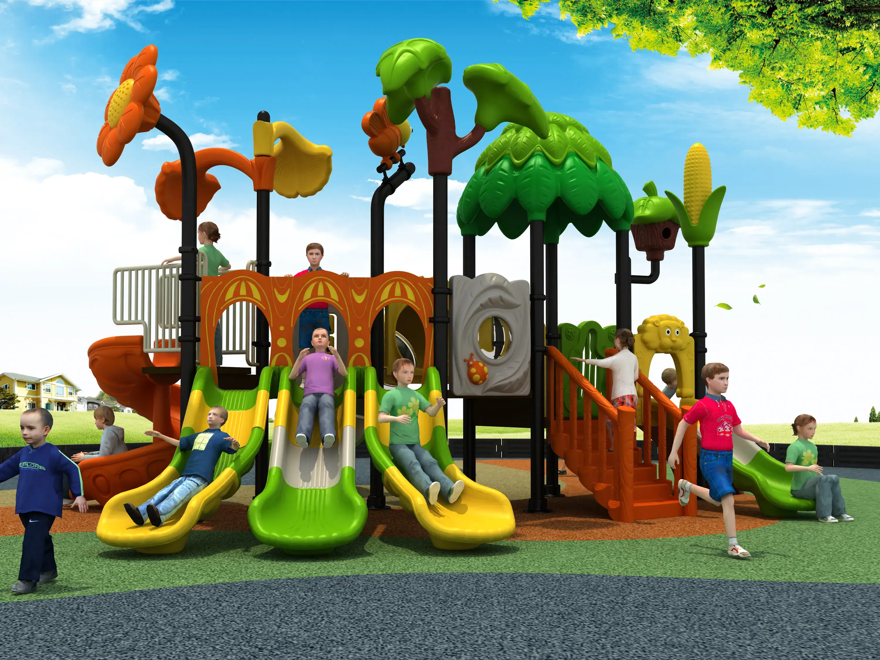 nature themed forest adventure playground commercial, Rotomolded, Smooth Finish, Safe Plastic by HonPlay - safety certification and compliance