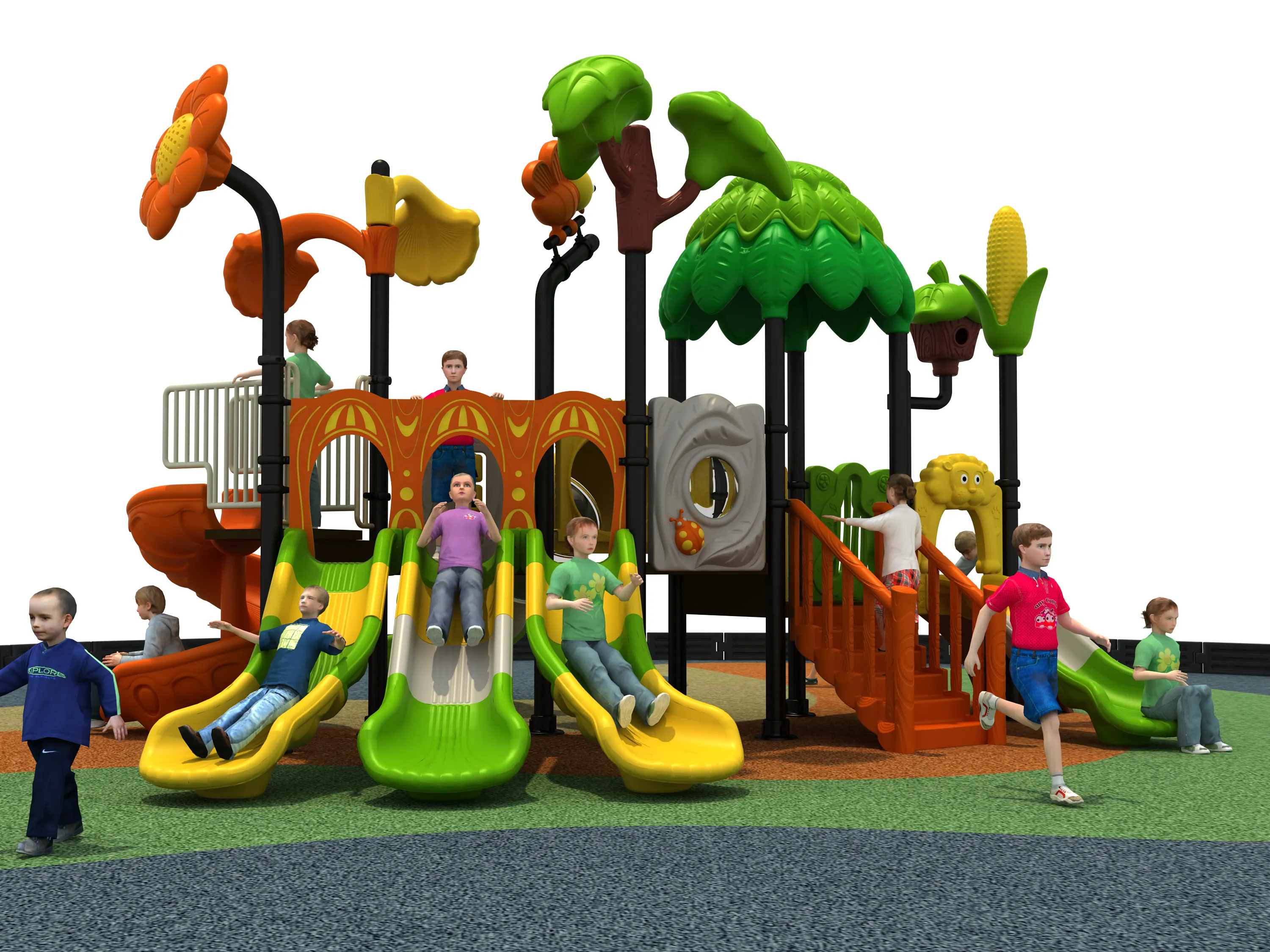 nature themed forest adventure playground commercial, Rotomolded, Smooth Finish, Safe Plastic by HonPlay - installation and use case
