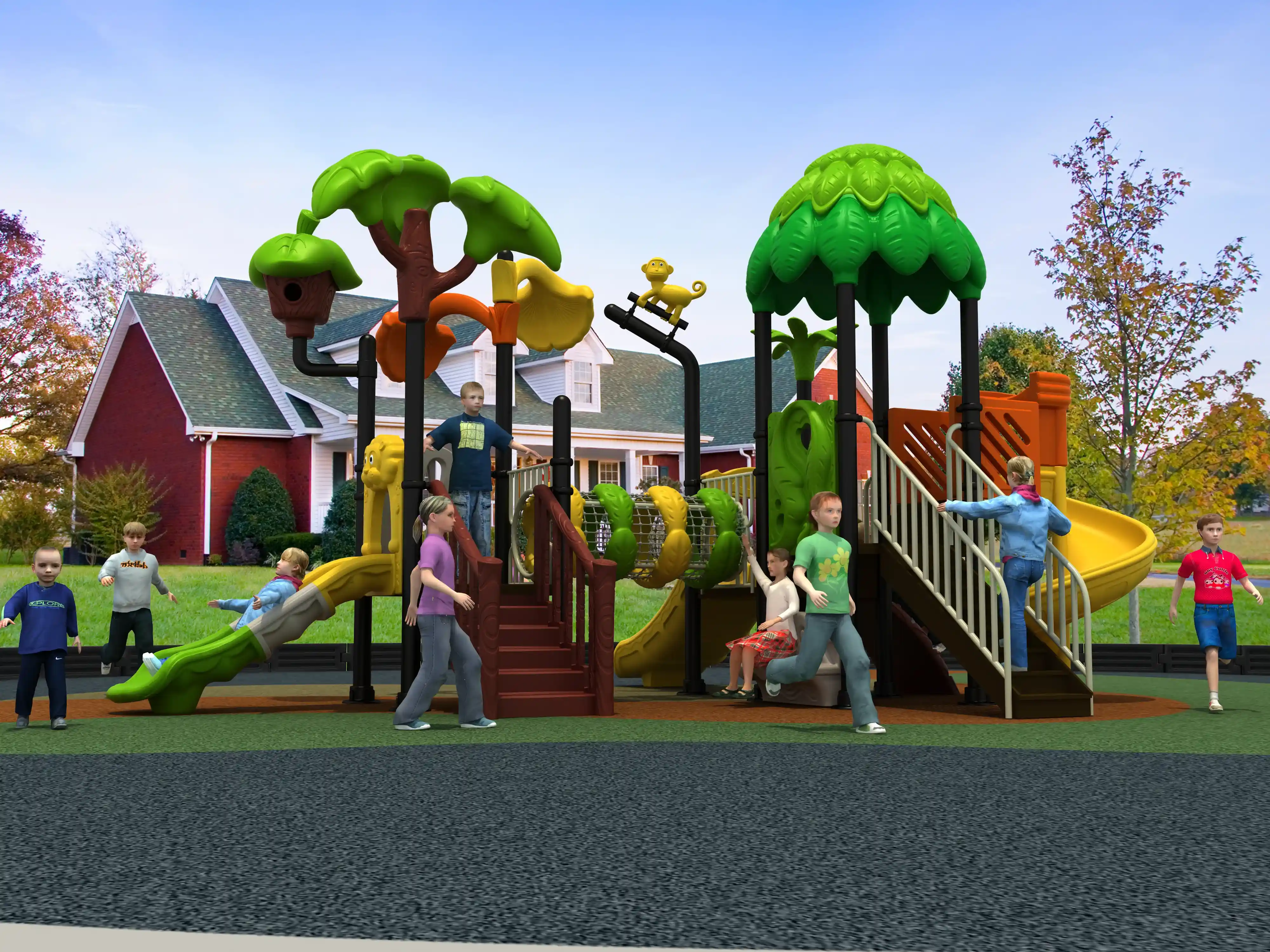 tropical jungle adventure playground commercial outdoor, Rotomolded, Smooth Finish, Safe Plastic by HonPlay - installation and use case