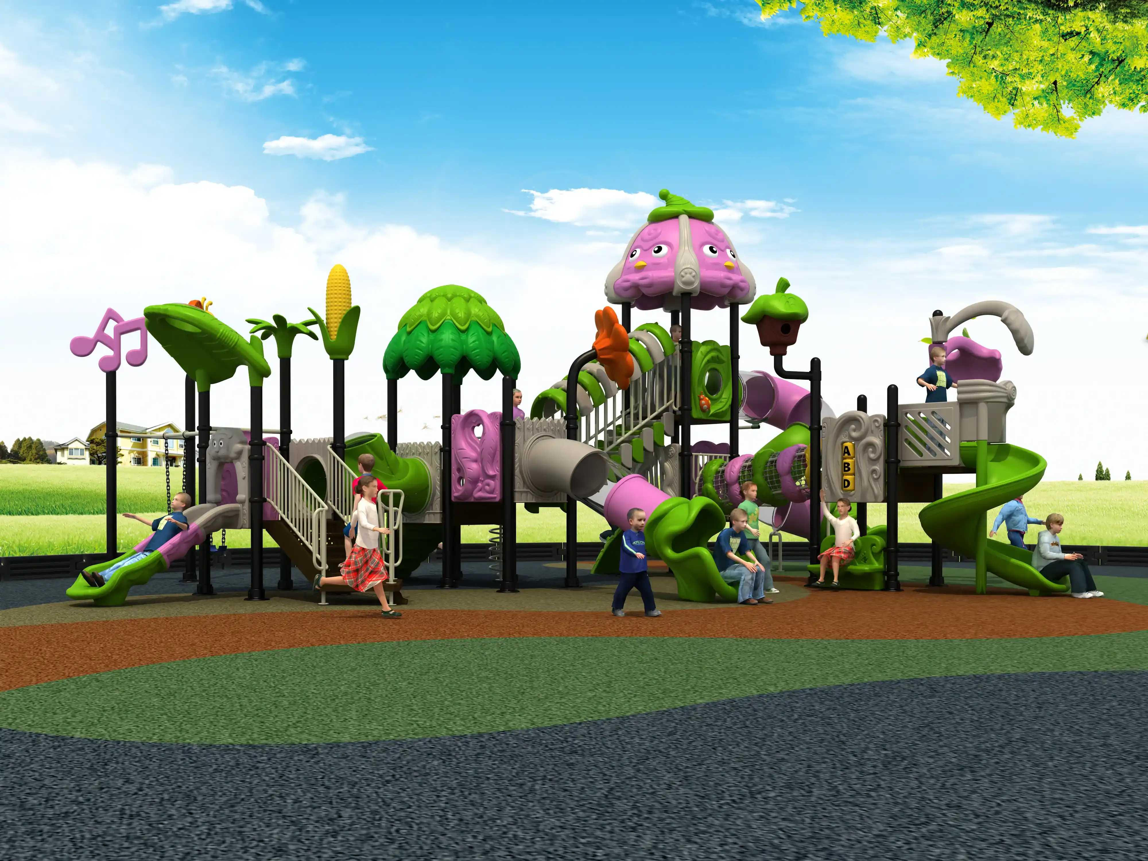 nature themed multi activity outdoor playground commercial, Rotomolded, Smooth Finish, Safe Plastic by HonPlay - installation and use case