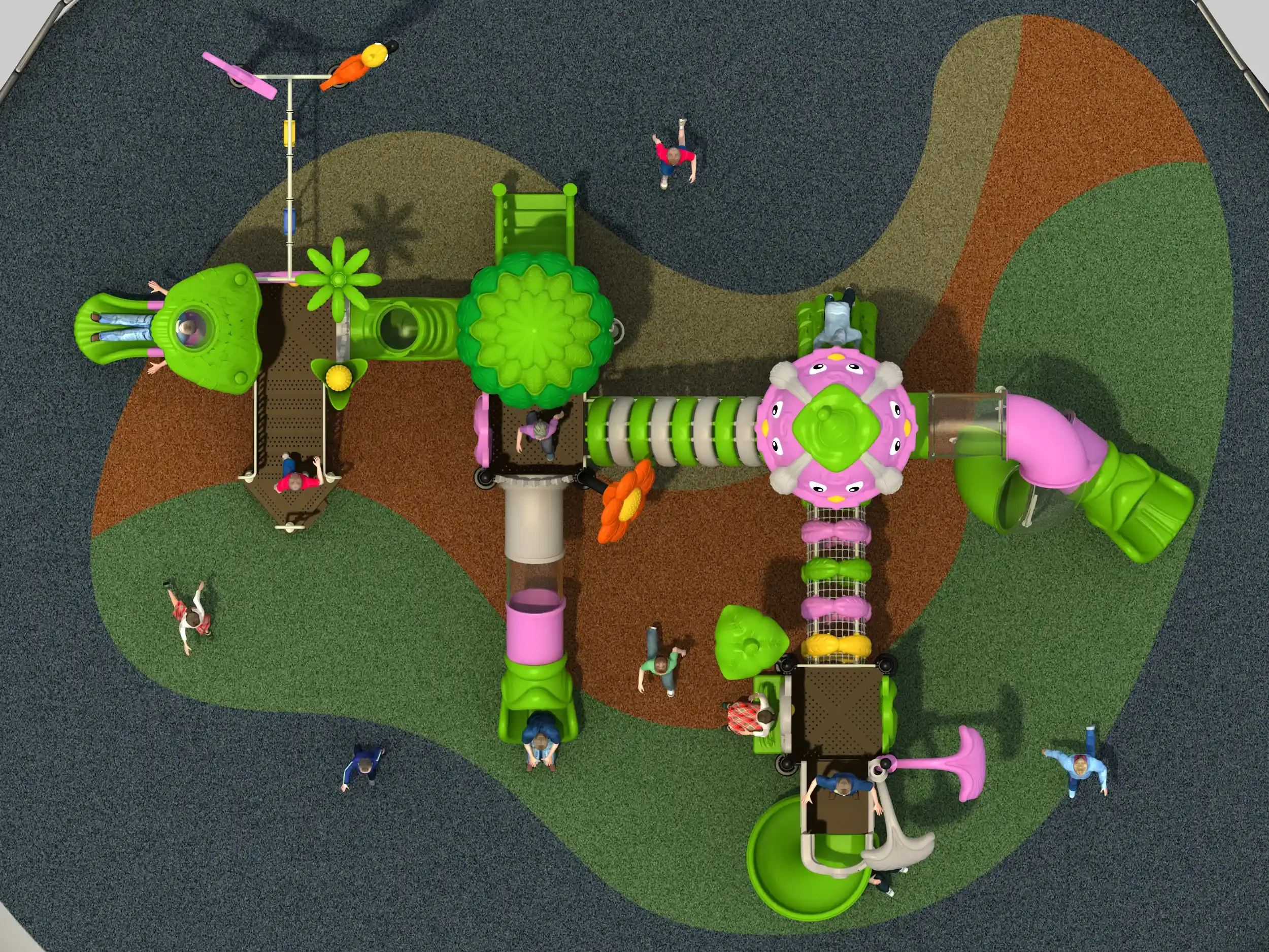 nature themed multi activity outdoor playground commercial, Rotomolded, Smooth Finish, Safe Plastic by HonPlay - material and finish details